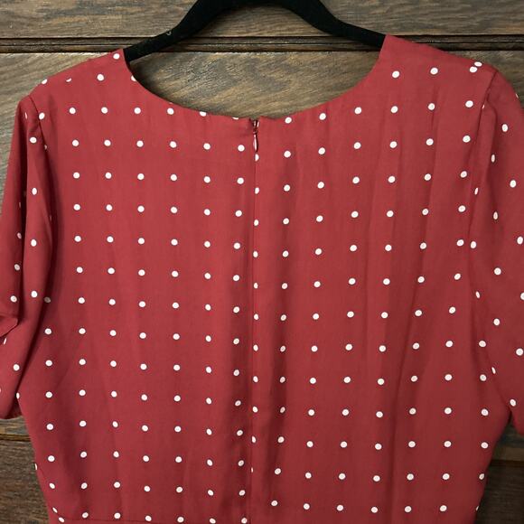 Madewell Red White Polka Dot Button Front Swing Dress Sz 12 - Picture 6 of 10